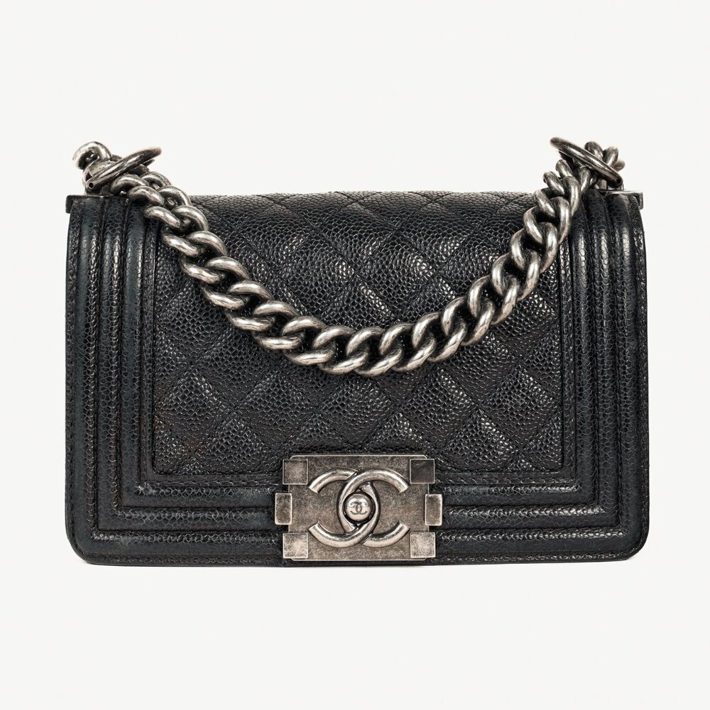 Chanel Small Boy Black Caviar Quilted Shoulder Bag